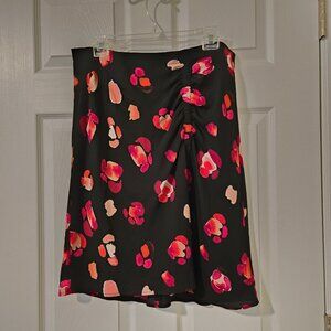 CAbi Petal Skirt Pink Floral on Black Lined Ruched Skirt Style 5513 Size L